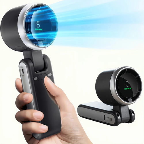 Portable 3-In-1 Turbo Handheld Fan, 5 High-Speed Settings, 3600Mah Power, Digital Screen, Foldable Usb/Type-C Charge